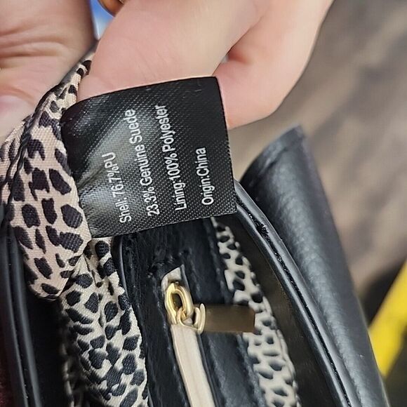 Sole Society Black Crossbody Bag Faux Leather Suede Flap Gold Chain - Picture 7 of 9